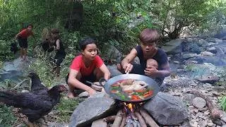 Thumbnail: Survival in forest, Catch chicken for food of survival, Chicken soup chili tasty for dinner