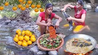Thumbnail: Catch fish in river & Big catfish spicy curry, Fresh crab hot spicy chili so delicious food
