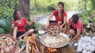 Thumbnail: Yummy! Octopus spicy cooking in water melon for lunch, Mushroom soup tasty with egg for dinner