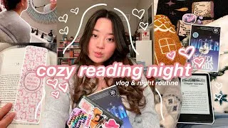 Thumbnail: cozy reading night vlog + night routine 📖🌙🧸 reading winter books, skincare, chit-chat