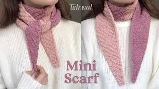 Thumbnail: Knitting Mini scarf tutorial 🌸 How to knit small scarf in diagonal rib stitch 💗