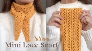 Thumbnail: Knitting Mini scarf tutorial 🍊 How to knit small lace scarf ✨ Knitting lace scarf