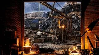Thumbnail: Rainy Mountain Mine Ambience | Workshop Rain & Warm Fire Sounds