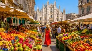 Thumbnail: Milan, Italy 🇮🇹 | Vibrant Summer Morning Market & Historic City Walk 4K
