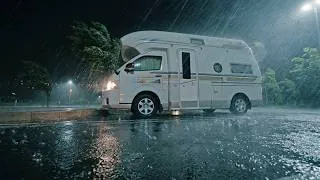 Thumbnail: [Heavy Rain Car Camping] Bomb cyclone. Highway. Hiace camper van.
