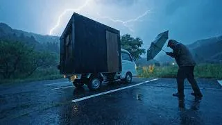 Thumbnail: [Heavy Rain Car Camping] Typhoon approaching. Taking shelter in a small, DIY camper van.