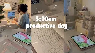 Thumbnail: 5:00AM  PRODUCTIVE  DAY🌷 study vlog, day in my life, taking notes, romanticizing life˚ ༘