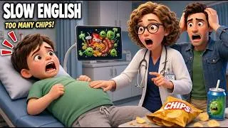 Thumbnail: Gross! Tom’s Tummy Grew Bigger After Eating Chips! | Slow English Story A2