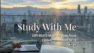 Thumbnail: 3-HR STUDY WITH ME 🎧 Lofi Music for Study & Best Focus | 50/10 Pomodoro | countdown+alarm