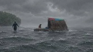 Thumbnail: CRAZY SURVIVAL CHALLENGE IN HEAVY RAIN ON RAFT CATCH & COOK  WITH MY DOG  (RELAXING 4K ASMR )!