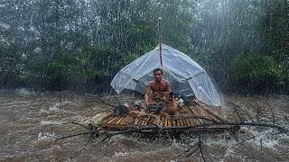 Thumbnail: SURVIVAL ON A BAMBOO RAFT IN HEAVY RAIN NO FOOD | BUILDING A FLOATING SHELTER WITH MY LOYAL DOG!
