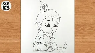Thumbnail: Bal krishna janmastmi outline pencil drawing | go krishna art@TaposhiartsAcademy 