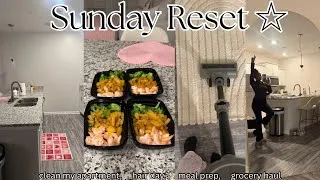 Thumbnail: Sunday reset ☆: hair day, cleaning my apartment, grocery haul, meal prepping, + more