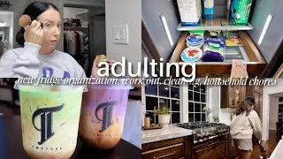 Thumbnail: adulting, organizing my new fridge, work out, don't forget to do this!! / VLOG