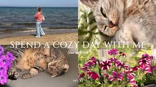 Thumbnail: Spend a cozy day with me ☕ Seaside trip 🌴 Yarn event 🧶 Bathroom cleaning 🛁 Vlog no. 43
