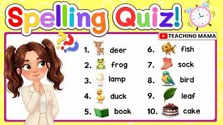 Thumbnail: LEARN HOW TO SPELL | BASIC ENGLISH WORDS | EASY SPELLING QUIZ FOR KIDS | TEACHING MAMA