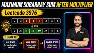 Thumbnail: Maximum Subarray Sum After Multiplier | Leetcode 3976 | Modified Kadanes algo