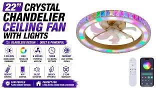 Thumbnail: Crystal Chandelier Ceiling Fan 22" | Smart Bladeless RGB LED, Remote & App Control