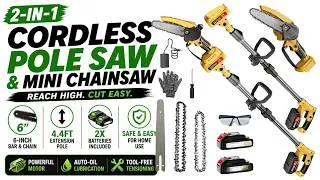 Thumbnail: 2-in-1 Cordless Pole Saw & Mini Chainsaw | 6-Inch Battery Powered Tree Trimmer, 4.4ft Extension