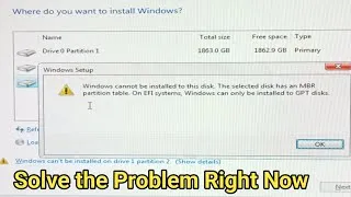 Thumbnail: Windows can't be Installed on drive 0 Partition 1 || Windows Cannot be Installed to this disk