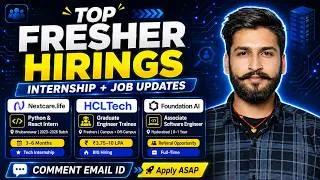 Thumbnail: 🔥 TOP Fresher Hiring 2026 | HCLTech + Nextcare.life + Foundation AI | Internship & Jobs