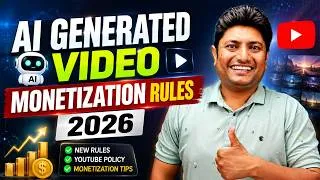 Thumbnail: AI Generated Videos Monetization Rules 2026 | YouTube’s New AI Content Policy & Monetization