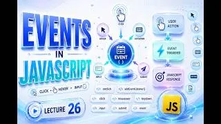 Thumbnail: JavaScript Events Tutorial 2026 | Event Handling, Event Object & addEventListener() | Lecture 26