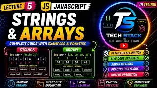 Thumbnail: JavaScript Strings & Arrays Explained in Telugu | Complete Beginner Guide | Lecture 5