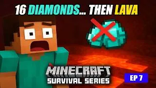 Thumbnail: I FOUND 16 DIAMONDS… THEN DISASTER STRUCK 😱🔥 | MINECRAFT GAMEPLAY #7
