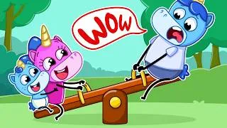Thumbnail: Seesaw Challenge! 😱 | Playground Adventure | Funny Kids Cartoon | Teeny Mimi 🦄