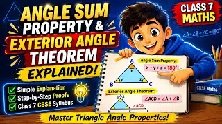 Thumbnail: Angle Sum Property & Exterior Angle Theorem Explained | 2D Animation | Class 7 Maths