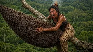 Thumbnail: Harvesting 2 Giant Wild Beehives — Surrounded by a Swarm of Bees