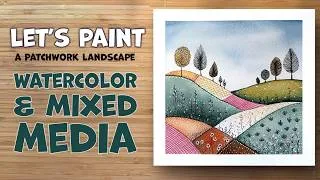 Thumbnail: Beginner Watercolor & Mixed Media Tutorial | Whimsical Patchwork Landscape