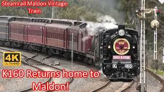 Thumbnail: K160 Returns Home to Maldon! Steamrail Victoria Maldon Vintage Train K160, K183 & T364 [4K]