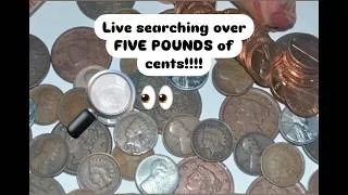 Thumbnail: LIVE SEARCHING OVER 5 POUNDS OF CENTS!! #coins #treasurehunt #rarecoins #coinroll #coin