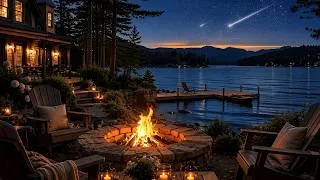 Thumbnail: Cozy Summer Night Lake House Ambience 🌙 Crackling Fire & Soft Lake Sounds for Sleep or Focus