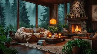 Thumbnail: Misty Forest Views from a Cozy Cabin in the Woods 🍃 Rain  & Fire Sounds for Sleep & Focus | Ambience