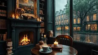 Thumbnail: Rainy City Coffee Shop Ambience ☕ Dark & Cozy | Ambient Fire & Rain Sounds for Sleep or Focus