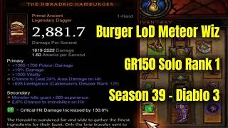 Thumbnail: Season 39 Burger Rank 1 LoD Meteor Wizard GR150 Solo - Diablo 3