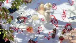Thumbnail: painting a custom tablecloth & wholesome crafty hosting vlog