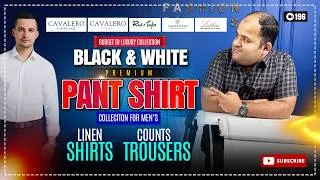 Thumbnail: Top Luxury Black Pant White Shirt Combofor Men | Best Unstitched Pure Linen & Merino Wool Fabric