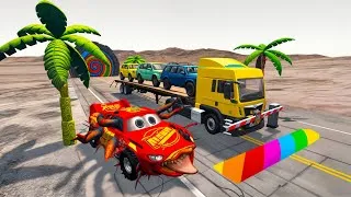 Thumbnail: Flatbed Truck Mcqueen | Transportation with Truck - Pothole vs Car #02 - BeamNG.Drive