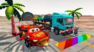 Thumbnail: Flatbed Truck Mcqueen | Transportation with Truck - Pothole vs Car #01 - BeamNG.Drive