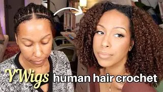 Thumbnail: THIS COLOR IS EVERYTHING! | #4 MEDIUM BROWN WATER CURLY HUMAN HAIR CROCHET INSTALL |  ft. Ywigs