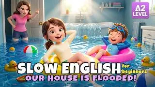 Thumbnail: The Flood Turned Into A Secret Pool?! I Slow English Listening for Beginners (A1–A2)