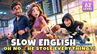 Thumbnail: A Thief Stole All Our Luggage at the Airport! I Easy English Listening for Beginners (A1–A2)