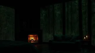 Thumbnail: Heavy Rain & Cozy Fireplace | Gentle Thunder Sounds for Deep Sleep All Night (No Ads)