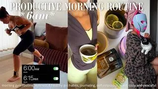 Thumbnail: 6AM MORNING ROUTINE l productive, healthy habits, workout, self care + mindfulness, and more...