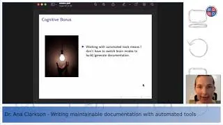 Thumbnail: "Writing Maintainable Documentation with Automated Tools" by Dr. Ana Clarkson (@ananelson)