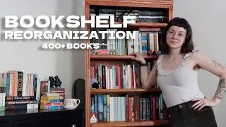 Thumbnail: unpack my entire 400+ book library!! bookshelf reorganization vlog